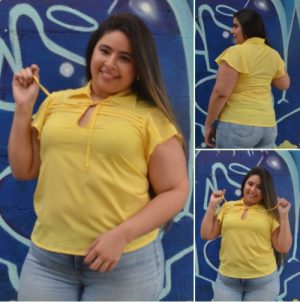 Blusa Con Alforzas y Lazo En Abertura De Cuello